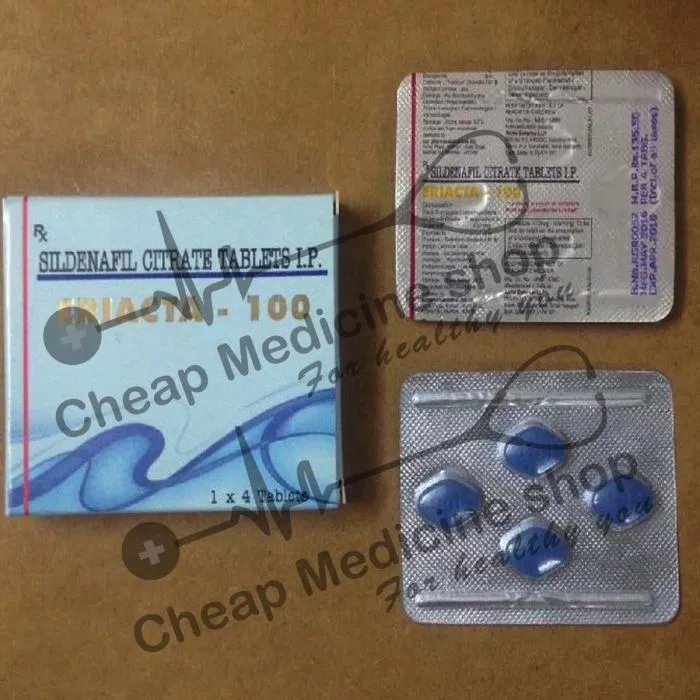 Eriacta 50 Mg Tablet Box/Carton + Blister Pack showing the Front face.