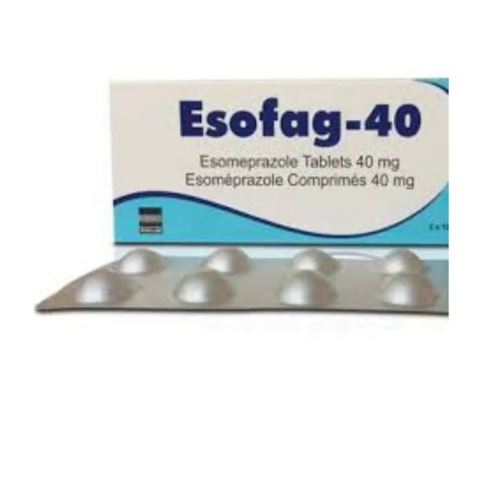 Esofag 40 Mg Tablet Box/Carton + Blister Pack showing the Front face.