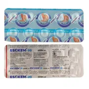 Esokem 20 Mg Tablet Blister Pack showing the Front/Back face.