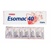 Esomac 40 Mg Tablet Box/Carton + Blister Pack showing the Front face.