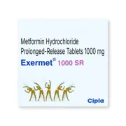 Exermet 1000 Mg Tablet SR Box/Carton showing the Front face.