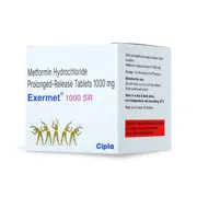 Exermet 1000 Mg Tablet SR Box/Carton showing the Front face.