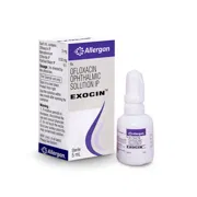Exocin 5 ml Box/Carton + Eye Drops Bottle showing the Front face.