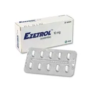 Ezetrol 10mg Tablet Box/Carton + Blister Pack showing the Front face.