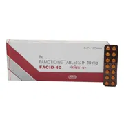 Facid 40 Mg Box/Carton + Blister Pack showing the Front face.