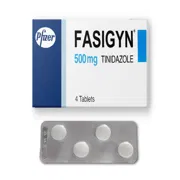 Fasigyn 500 Mg Tablet Box/Carton + Blister Pack showing the Front face.
