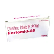 Fertomid 25 Mg Box/Carton showing the Front face.