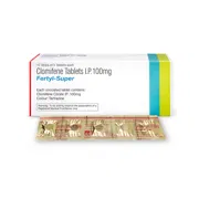 Fertyl Super 100 Mg Tablet Box/Carton + Blister Pack Front View