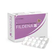 Fildena Chewable Tablet 100 Mg Box/Carton + Blister Pack showing the Front face.