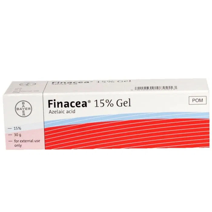 Finacea Gel 15% (30 gm) Box/Carton showing the Front face.
