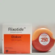 Flixotide Discus 250 Mcg Box/Carton + Inhaler showing the Front face.