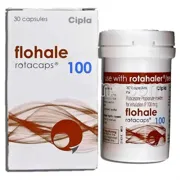 Flohale Rotacaps 100 Mcg Box/Carton + Bottle showing the Front face.
