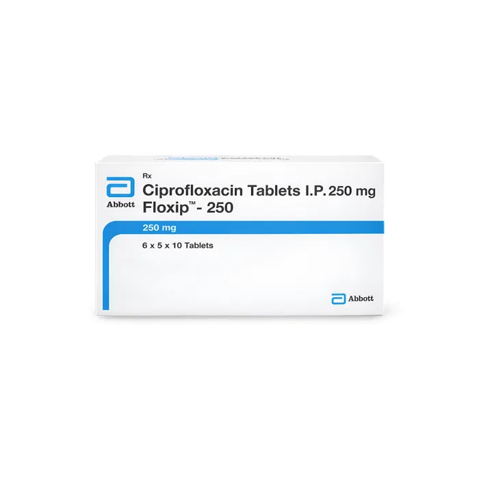 Floxip 250 Mg Tablet Box/Carton showing the Front face