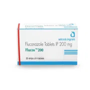 Flucos 200 Tablet Box/Carton showing the Front face.