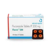 Flucos 200 Tablet Box/Carton + Blister Pack showing the Front face.