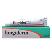 Fungiderm Cream Tube + Box/Carton showing the Front face.