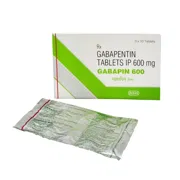 Gabapin 600 Mg Box/Carton + Blister Pack showing the Front face.