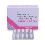 Gabapin SR 600 Tablet Box/Carton + Blister Pack showing the Front face.