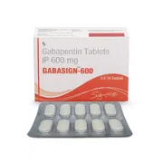 Gabasign 600 Mg Tablet Box/Carton + Blister Pack showing the Front face.