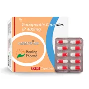 Gabatop 400 Mg Capsule Box/Carton + Blister Pack showing the Front face.