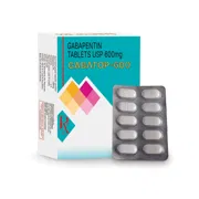Gabatop 600 Mg Tablet Box/Carton + Blister Pack showing the Front face.