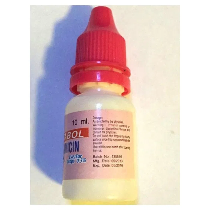 Gentamicin 10 ml Eye Drops Bottle showing the Front face.