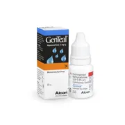 Genteal 10 ml Box/Carton + Eye Drops Bottle showing the Front face.