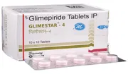 Glimestar 4 Tablet Box/Carton + Blister Pack showing the Front face.