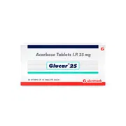 Glucar 25 Tablet Box/Carton showing the Front face