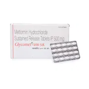 Glycomet SR 500 Mg Box/Carton + Blister Pack showing the Front face.