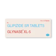 Glynase XL 5 Mg Box/Carton showing the Front face.