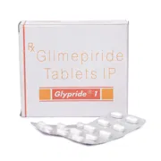 Glypride 1 Mg Box/Carton + Blister Pack showing the Front face.