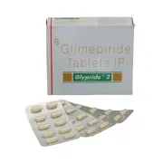 Glypride 2 Mg Box/Carton + Blister Pack showing the Front face.