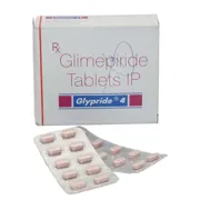 Glypride 4 Mg Box/Carton + Blister Pack showing the Front face.