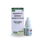 Grodin 0.2% Eye Drop Box/Carton + Eye Drops Bottle showing the Front face.