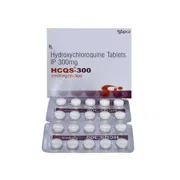 Hcqs 300 Mg Tablet Box/Carton + Blister Pack showing the Front face.