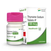 Healtroxin 100 Mcg Tablet Bottle + Box/Carton showing the Front face.