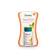 Himalaya AyurSlim Capsules Box/Carton + Bottle showing the Front face.