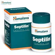 Himalaya Septilin Tablet Box/Carton + Bottle showing the Front face.