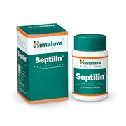 Himalaya Septilin Tablet Box/Carton + Bottle showing the Front face.