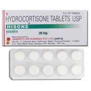Hisone 20 Mg Box/Carton + Blister Pack showing the Front and Back face.