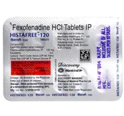 Histafree 120 Tablet Blister Pack showing the Back face.