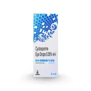 Hydroeyes 0.05% Eye Drop 3 ml Eye Drops Bottle showing the Front face.