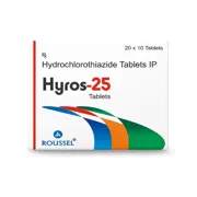 Hyros 25 Mg Tablet Box/Carton showing the Front face.