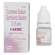 I Gesic 0.10% 5 ml Box/Carton + Eye Drops Bottle showing the Front face.