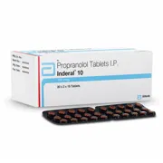 Inderal 10 Tablet Box/Carton + Blister Pack showing the Front face.