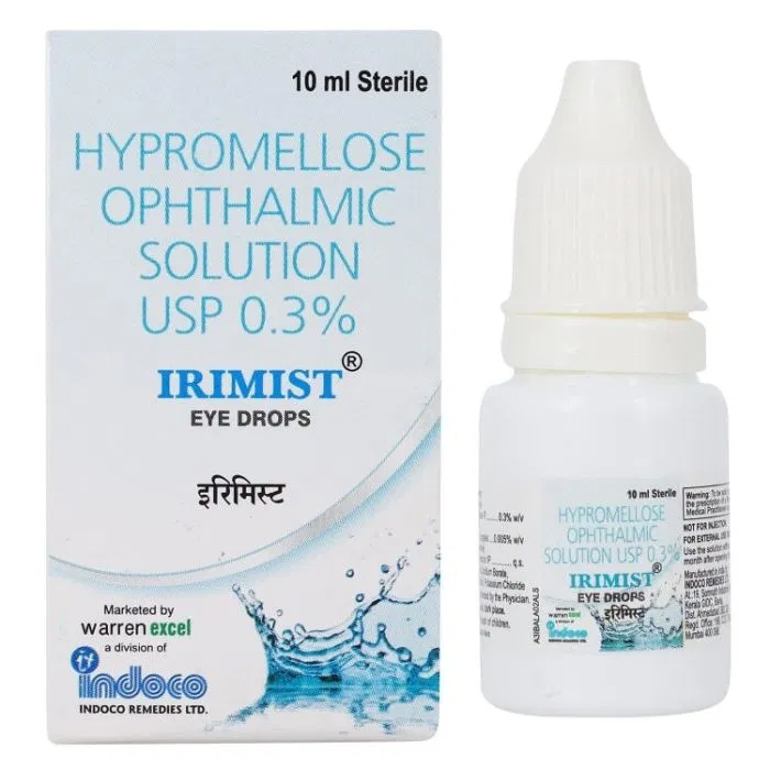 Irimist 0.30% 5ml Eye Drops Bottle + Box/Carton showing the Front face.