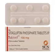 Istavel 100 Mg Tablet Box/Carton + Blister Pack showing the Front/Back face.