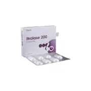 Itralase 200 Capsule Box/Carton + Blister Pack showing the Front face.