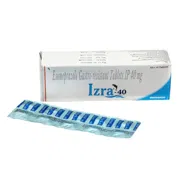 Izra 40 Mg Box/Carton + Blister Pack showing the Front face.